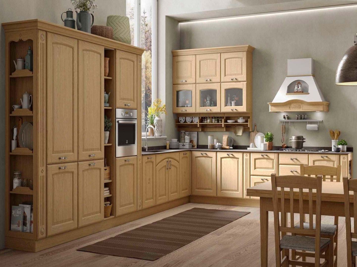 Cucina Classica con isola in Frassino e Quarzo